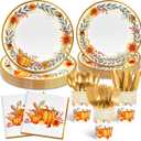 168Pcs Fall Thanksgiving Paper Plates and Napkins for Thanksgiving Fall Theme Autumn Leaves Pumpkin Party Supplies