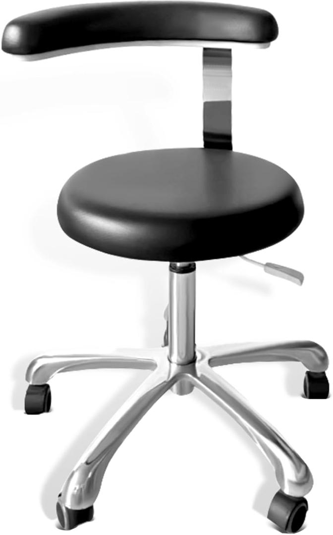 Medical Stool on Wheels with 360 Degree Swivel Armrests PU Leather Medical Stool, Height Adjustable, Salon, Shop, Home and Medical Dental Assistant Chair, Black
