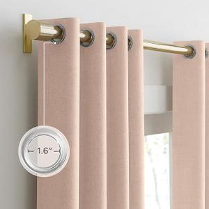 NICETOWN Natural 100% Blackout Linen Curtains 84 inch Long Burg for Living Room, 2 Panels, 52" Wide, Farmhouse Thick Completely Blackout Window Treatment Thermal Insulated Warm Drapes for Winter, 52"W x 84"L (Pack of 2), Blush Pink