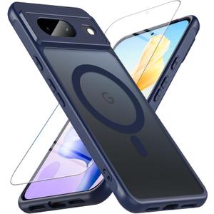 CX-JKFG-Pixel8-BL Magnetic Case for Google Pixel 8 with Screen Protector, [Compatible with MagSafe],Military Grade Drop Protection Slim Translucent Matte Shockproof Phone Cover, Blue