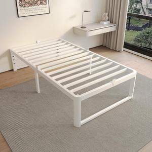 ZTH Twin Bed Frame, 14 inch Reinforced Heavy Duty Metal Platform Bed, White
