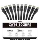 Jadaol Cat 6 Ethernet Cable 5 ft 6-Pack, 10Gbps Support Cat8 Cat7 Network, Flat High Speed LAN Internet Patch Cables, Short Ethernet Cables for Router, Modem, Switch, PC, Laptop, Gaming Console, Black