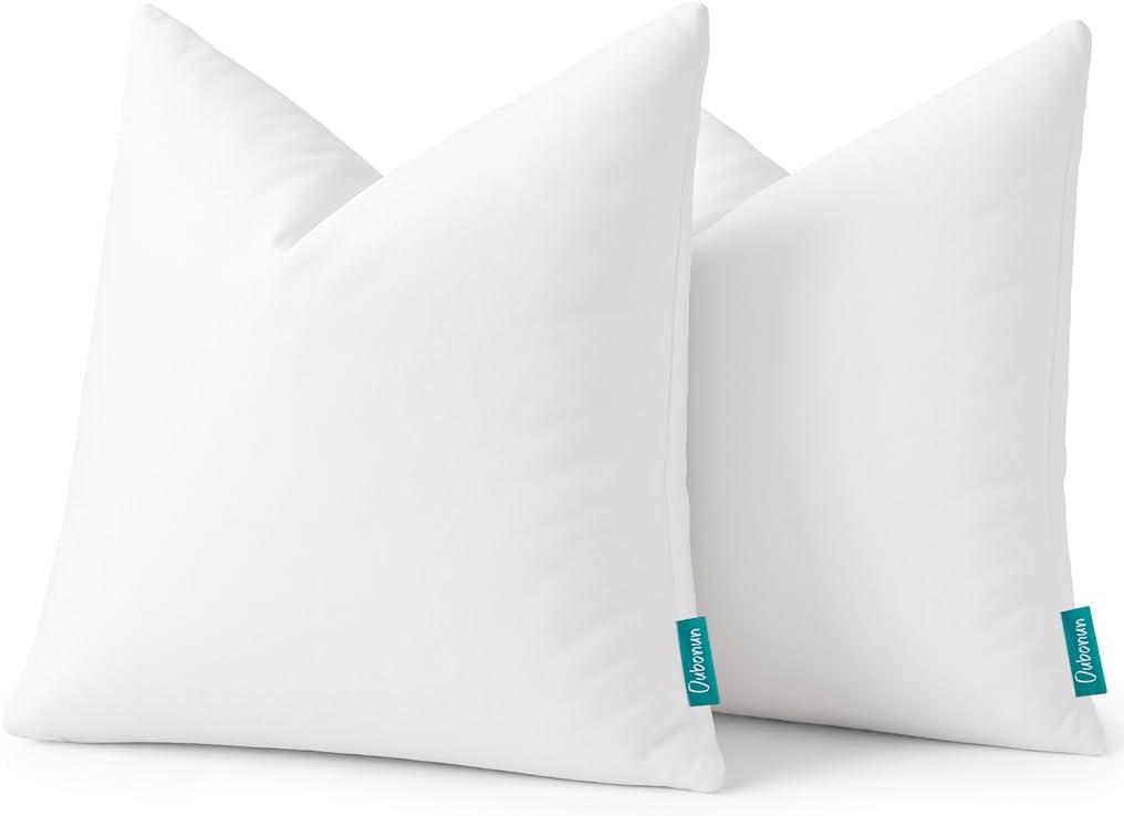 Oubonun 16x16 Feather Down Throw Pillow Inserts, 100% Cotton Cover, Medium Firm Decorative Pillow Inserts for Couch, Sofa, Bed, Chair (Set of 2)