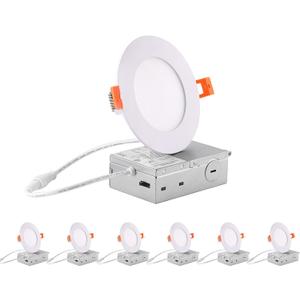 ZYC recessed Lighting 4 inch - 6Pack 9W 800LM High Brightness,5CCT 2700K/3000K/3500K/4000K/5000K Selectable,Ultra-Thin LED Recessed Ceiling Light,Dimmable Canless Wafer Downlight,Pack of 6 White.