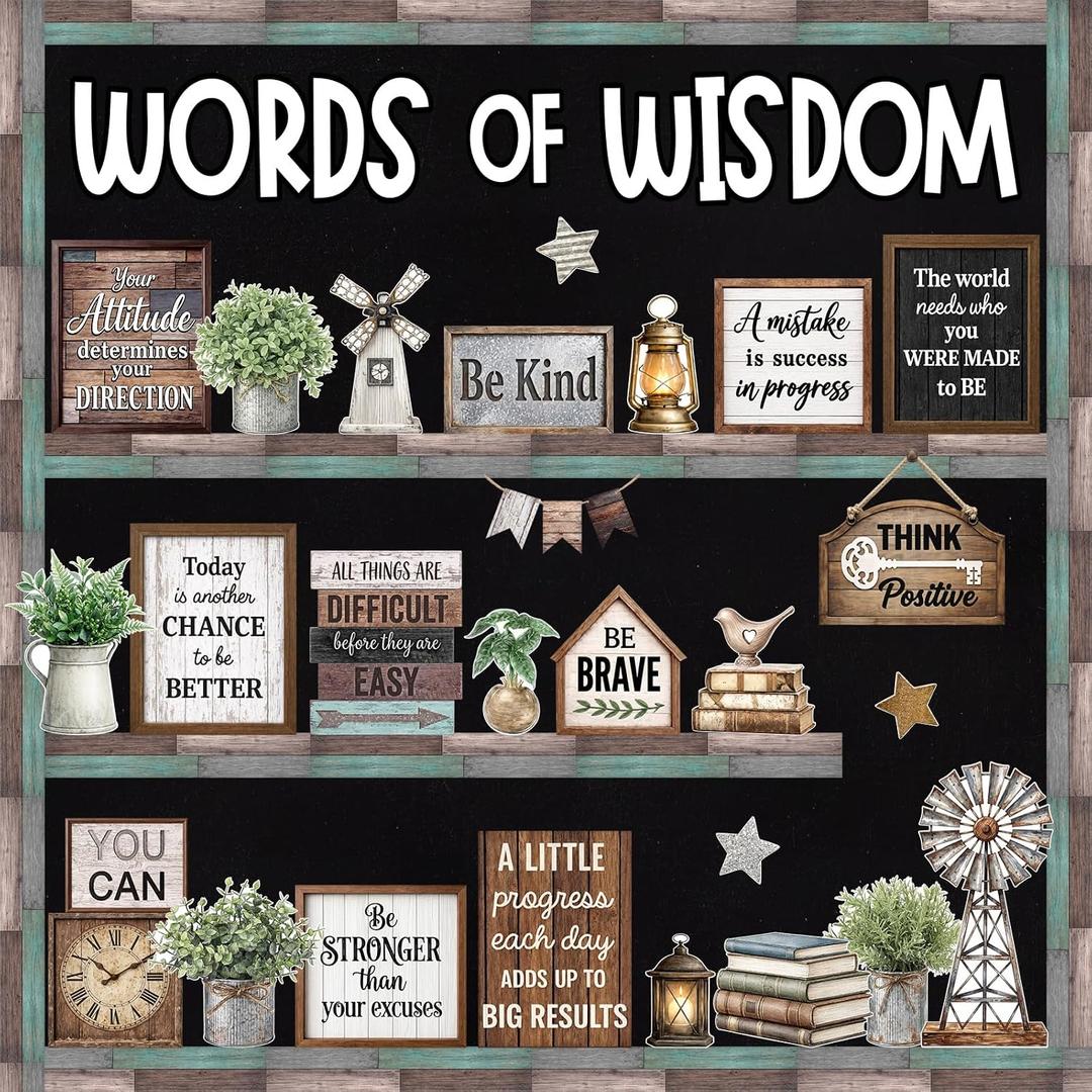 Mooliwe 57 Pcs Farmhouse Bulletin Board Set Greenery Classroom Decor, 11.81 x 9.84 inches
