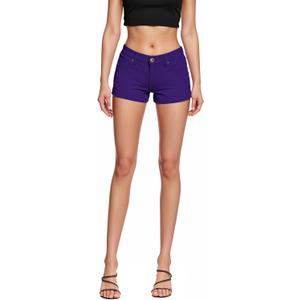 Hybrid & Company Womens Super Comfy 3 inch Inseam Butt Lifting Stretch Twill/Denim Shorts (1, Purple)