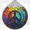 Christmas Decorations Ornaments, Stained Glass Ornament, Christmas Tree Ornaments, 2025 Gift Ornament, Xmas Gift for Friend Family Coworker - Peace Sign