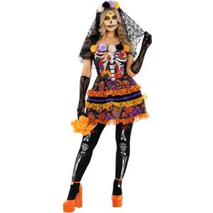 Morph Women's Day Of The Dead Costume Adult, Day of Dead Costume Womens, Dia De Los Muertos Dress Women Catrina Halloween (Small)