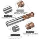 uxcell Carbide Square End Mill, 1/2" Diameter TiAlN Coated 4 Flutes Milling Bit Cutter, for Hardened Steel Stainless Steel Alloy Metal, 1/2" Shank 1" Cut Length 3" Long HRC50