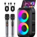 Karaoke Machine for Adults Kids, Portable Bluetooth Speaker with 2 Wireless Microphones, TWS Mode & LED Light, 10H Battery PA System, Home Party Outdoor Camping Birthday Gifts (Black)