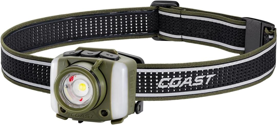 Coast FL95R 1250 Lumen Rechargeable Plus LED Headlamp with Green, Red and Area Light Modes and Glide Focus