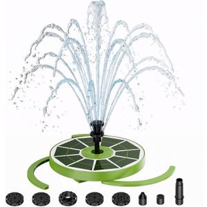AISITIN 3.5W Solar Bird Bath Fountain with Built-in 1800mAh Battery, Solar Water Pump with 8 Nozzles, Solar Powered Floating Fountain for Outdoor Garden, Birdbath, Pond, Pool, Fish Tank - Dark Green