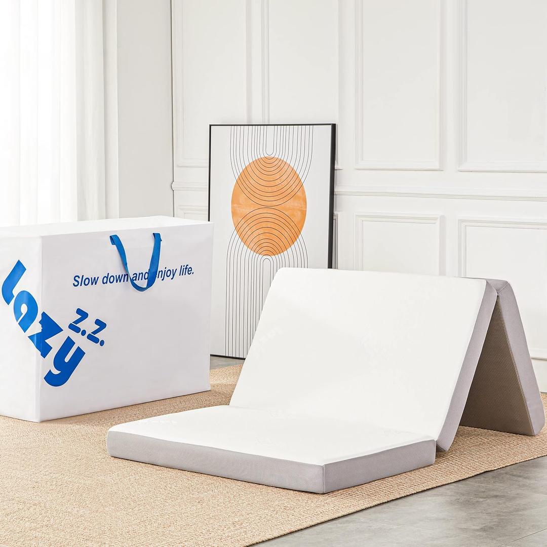 Folding Mattress, 4 Inch Memory Foam Tri-fold with Breathable Bamboo Fiber Fabric Cover, Foldable Floor Mattress Guest Bed for Camping, Road Trip, Single Folding Mattress, 4 Inch Memory Foam Tri-fold with Breathable Bamboo Fiber Fabric Cover, Foldable Floor Mattress Guest Bed for Camping, Road Trip, Single