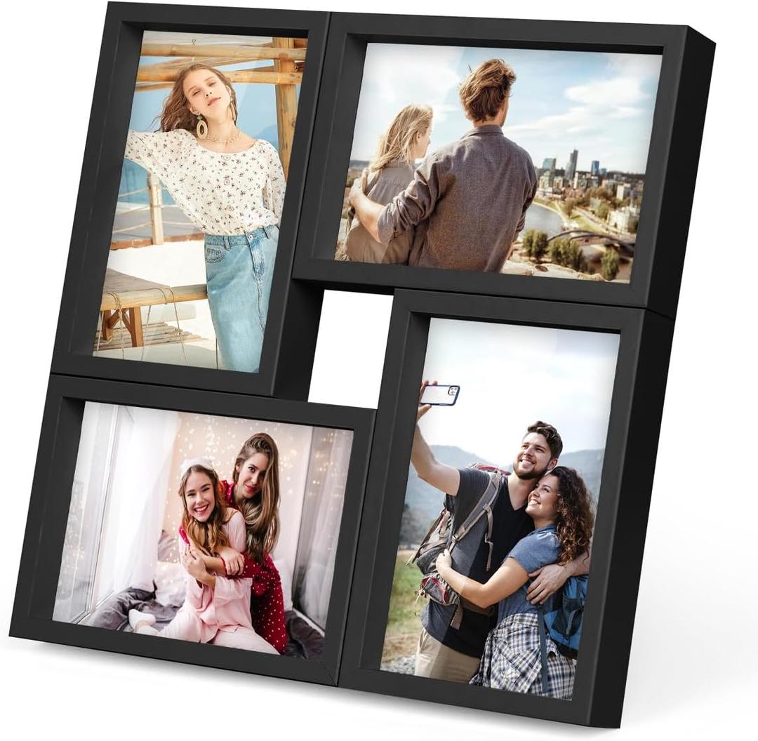 KAPIX 4x6 Picture Frames Collage, Collage Frame Wall Decor Display Four 4x6 Family Photos, Glass Front, Wall Hanging or Tabletop, Black