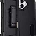 for Case iPhone 16 Case with Belt Clip Holster, Rugged iPhone 16 Case Heavy Duty Protective for Work & Outdoor, Shockproof Cover with Kickstand Clip, Dustproof Port Protection (Black)
