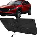 Proadsy Windshield Sun Shade Umbrella for Mazda CX-30 2020-2025 2026 Foldable Car Umbrella Sunshade with Soft TPU Handle Spring Structure Crystal Cooling Material Protect Car from Rays & Heat