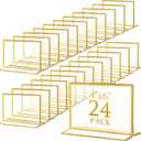 Hoteam 24 Pack 6 x 4 Clear Acrylic Sign Holder with Gold Borders, Gold Picture Frame, Double Sided Wedding Table Number, Acrylic Menu Stands for Wedding Table, Restaurant Sign, Photos Display