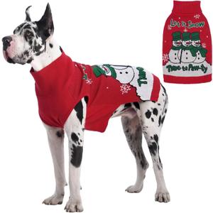 IECOii Christmas Dog Sweater for Giant Breed Dogs, Snowman Snowflake Christmas Sweaters for Great Dane, 5XL Pet Turtleneck with Leash Hole for Holidays Photos, Extra Large Dog Sweater Red, 5XL