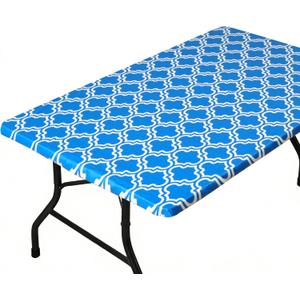 2 x Rectangle Picnic Table Cloth, Elastic Waterproof Fitted Vinyl Tablecloths for 6 Foot Tables, Wipeable Flannel Backed Table Covers for Dining, Camping, Outdoor(Blue,30"x72")