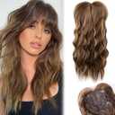 Hair Toppers for Women: 20" Wavy Curl, Honey Blonde & Light Brown Synthetic Clip-In Hair Topper with Fringe Bang and Volume (20INWavyHoney Blonde Mixed Light Brown)