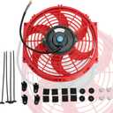 10" inch Slim Fan Push Pull Electric Radiator Cooling 12V Mount Universal Kit Red