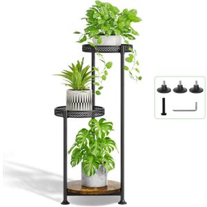 Plant Stand Indoor Outdoor Clearance, 3 Tier Metal Flower Shelf Pot Holder, Tall Multiple Plants Corner Rack Narrow Display Organizer for Patio Orchid Office Porch Living Room Garden, Black