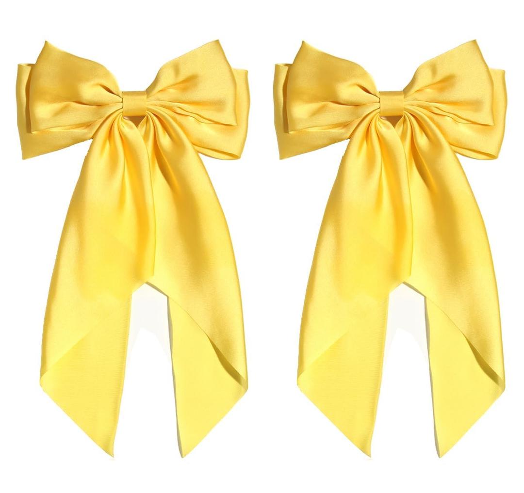 SUSULU Hair Bows for Women,Yellow Bow Hair Clips for Girl Hair Bows Barrette Metal Clips Long Ribbon Hairpin Party Bows for Hair Ponytail Hair Styling Accessories 2pack