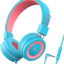 iClever Kids Headphones with Cord, 85/94dB Safe Volume Tech, Bending Resistance Durable, Foldable, Stereo Sound 3.5mm Jack Wired Headphones for Kids Boys Girls Tablet/Travel/School, HS14 Blue Pink