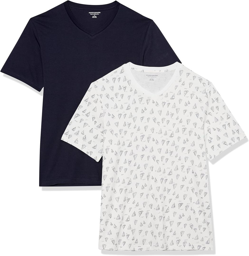 Amazon Essentials Men's Short-Sleeve V-Neck T-Shirts, Pack of 2 (White, S)