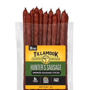 Tillamook Country Smoker Smoked Sausage, Hunter's Sausage, 16 Ounce (36 Count Meat Sticks Bulk Pack) Real Hardwood Smoked, Low Carb, High Protein Ready to Eat Keto Snack (EXP 08/25/27)