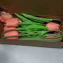 10-Heads Artificial Flowers PU Mini Real Touch Tulip Bouquets for Home Wedding Party Centerpiece Decoration (Gradient Coral)