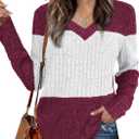 Womens Tops Fall Fashion Sweatshirts for Women V Neck Long Sleeve Sweaters Lightweight Dressy Casual Pullover (Medium, Burgundy)