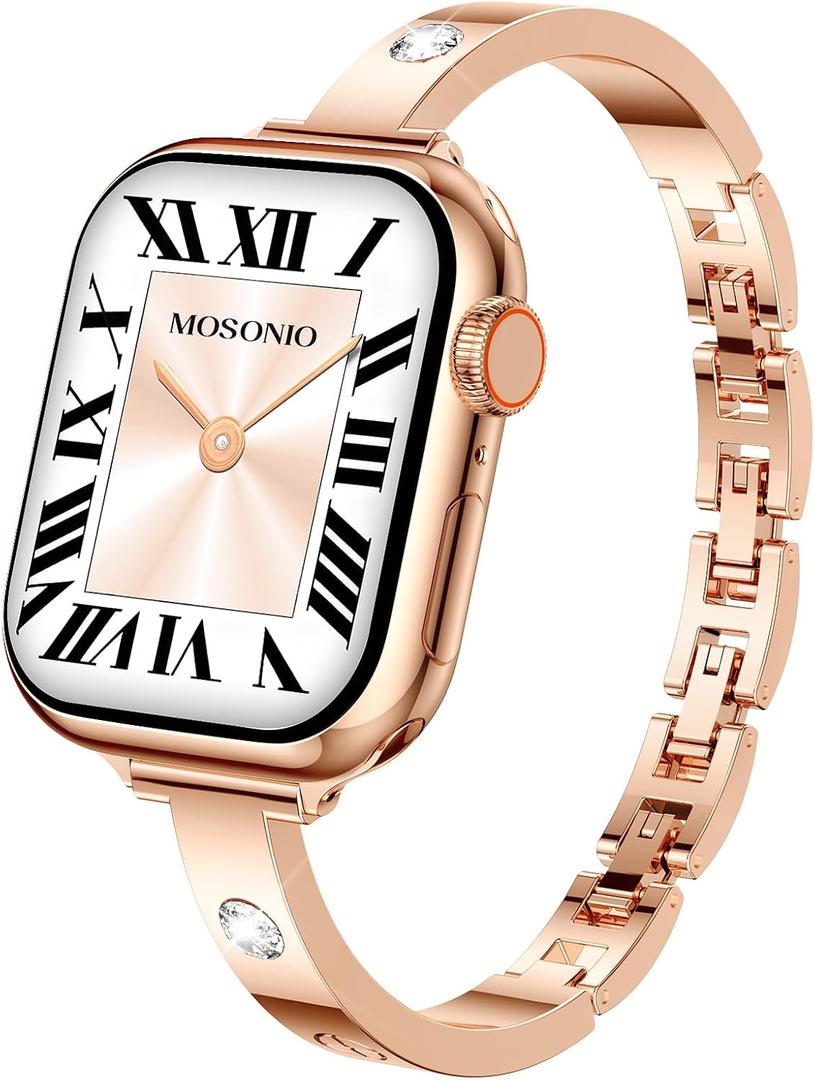 Mosonio Slim Bracelet Band with Sparkly Accents Compatible with Apple Watch Bands 46mm 45mm 44mm 49mm 42mm(Series 3 2 1)/ 38mm 40mm 41mm 42mm(Series 11 10) for Women, Stylish Adjustable Link Thin Metal Strap for iwatch Ultra Series 11 10 9 8 7 6 5 4 SE 3 2 1