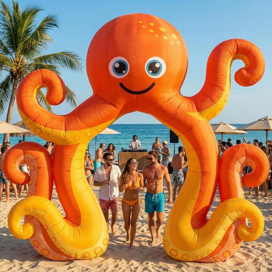 9 FT Octopus Inflatable Arch Giant Outdoor Blow up Decoration with Built-in 6 LED Lights for Under the Sea Party Ocean Theme Beach Pool Baby Shower Birthday Luau Summer Yard Decor