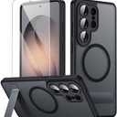 Magnetic for Samsung Galaxy S26 Ultra Case with Stand and Screen Protector & Camera Protector,Galaxy S 26 Ultra Case Compatible with MagSafe,Matte Translucent Shockproof Slimi Phone Case -Black