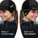 EZPACE Womens Winter Running Hat with Ponytail Hole & Fold-Down Ear Warmers, Reflective Cap for Cold Weather Runs (Black)