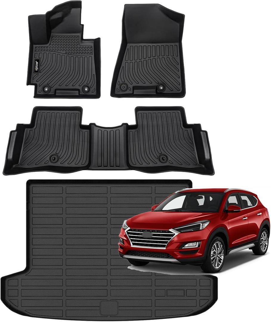 Jenofa-Car Floor Mats & Cargo Liner for 2016-2021 Hyundai Tucson All Weather Car Mats Set Custom Full Set Floor Liners for Hyundai Tucson Accessories Black