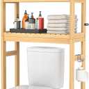 Homykic Over The Toilet Storage, 3-Tier Bamboo Bathroom Shelf with 3 Hooks, Above Toilet Organizer Rack Freestanding for Small Space, Restroom, Laundry, Easy Assembly, Natural (10.3"D x 24.8"W x 66.8"H)