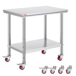 Vevor Mophorn Stainless Steel Work Table 36x24 Inch with 4 Wheels, Casters Heavy Duty Food Prep Worktable for Commercial Kitchen Restaurant, Silver