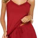 Avidlove Women Cami Pajama Set Modal Sleepwear Lace Trim Short PJ Set with Shorts (Large, Burgundy Red)