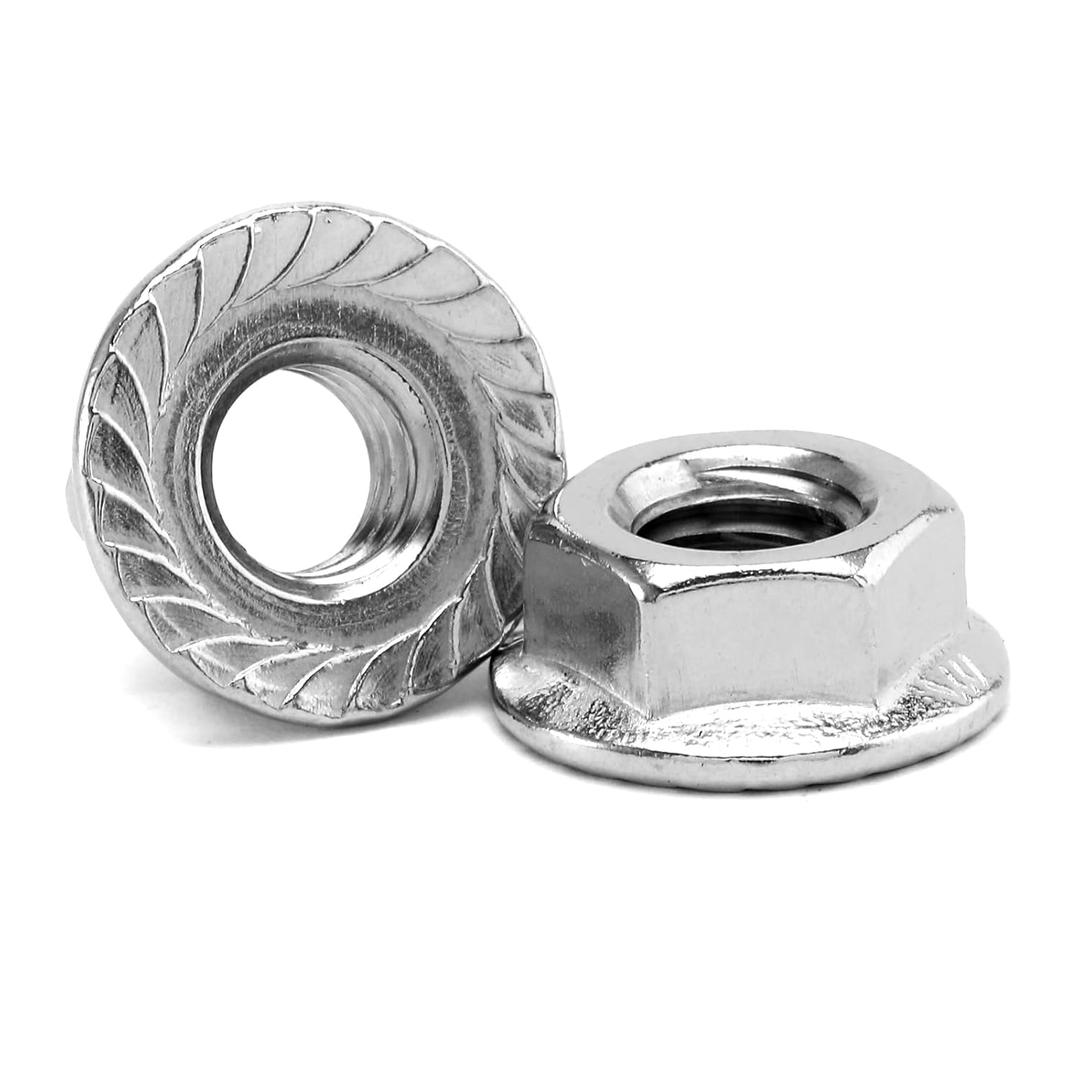 5/16-18 Serrated Flange Hex Lock Nuts 100Pcs 304 Stainless Steel 18-8, Full Thread, Hex Drive, Bright Finish by SG TZH