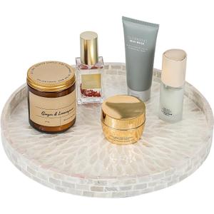 12.5" Lazy Susan for Table Top  Mother of Pearl Spinning Turntable Serving Tray, Marble Lazy Susan Organizer for Dining Table Centerpiece, Kitchen Island Decor, Bathroom Counter, Outdoor Use (White)