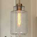 Modern Gold Pendant Light Kitchen Island Light 1-Light Adjustable Hanging Pendant Lights with Seeded Glass Dining Room Light Fixtures for Kitchen Entryway Hallway Bedroom