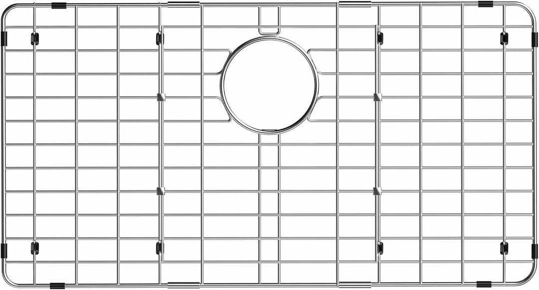 iPEGTOP Sink Protector Grid, 28-3/8" x 14-3/16" Stainless Steel Sink Bottom Grid Rear Drain with Corner Radius 3/8", Sink Grate with Hole Cover for Kitchen Sink Single Sink Bowl, One-Piece