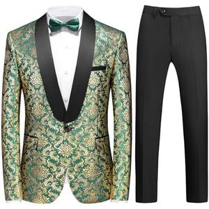 Rogers & Morris Floral Tuxedo Suit Set for Men Regular 2 Piece Jacket and Black Pants 2XL