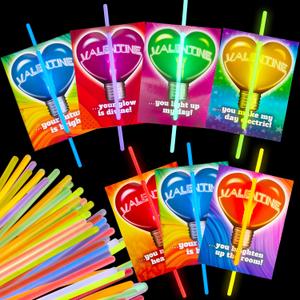 JOYIN 36 Packs Neon Valentines Day Gift Cards with Glow Stick Bracelets, Glow in the dark Necklaces for Valentine's Party Favor, Valentine Classroom Exchange Cards, Valentine School Prize