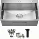 33 Inch Drop In Kitchen Sink - 11 Gauge Stainless Steel Single Bowl 33x22 Top Mount Kitchen Sink, 33" x 22" x 10"