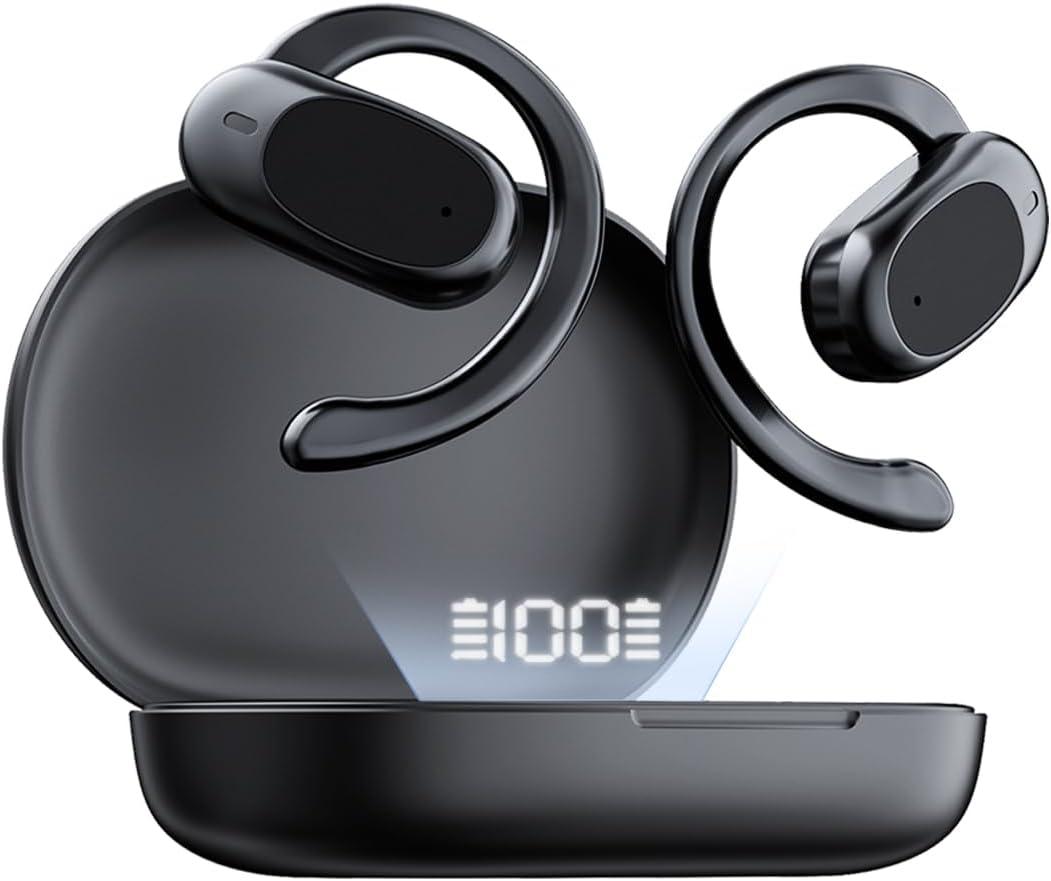O3 Bluetooth Wireless Earbuds Open Ear Headphones with Ai Translation Real Time, Customized EQ via App, Ai-Enhanced Clear Calls, Over-Ear Lightweight Comfort -Black