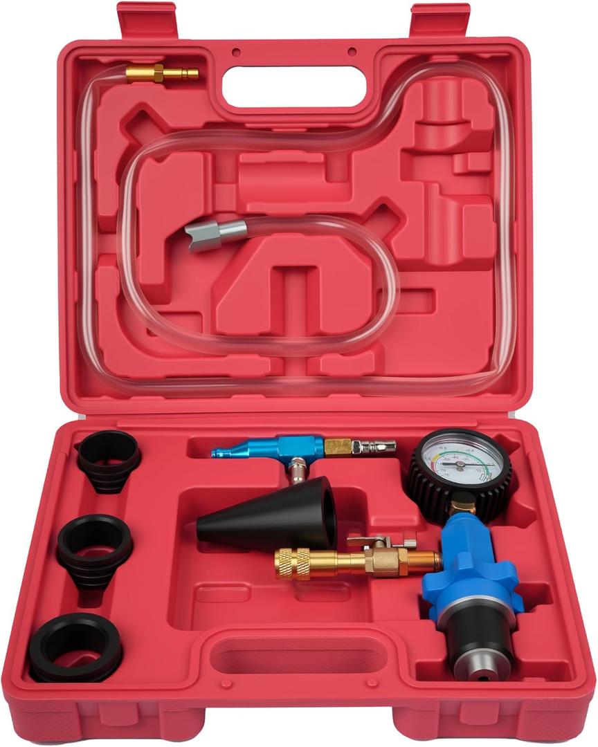 DAYUAN Cooling System Vacuum Purge Radiator Coolant Refill Tool Kit, Automotive Water Tank Pneumatic Vacuum Antifreeze Change Filler Set with 4 Sizes Adapter Hose for Car Van SUV Truck
