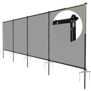 TANG 5'x24' Outdoor Privacy Screen FreeStanding, 220GSM Mesh Fencing with Poles Stakes, Privacy Fence Panels for Outside, Temporary Dog Fences for Garden Patio, Gray
